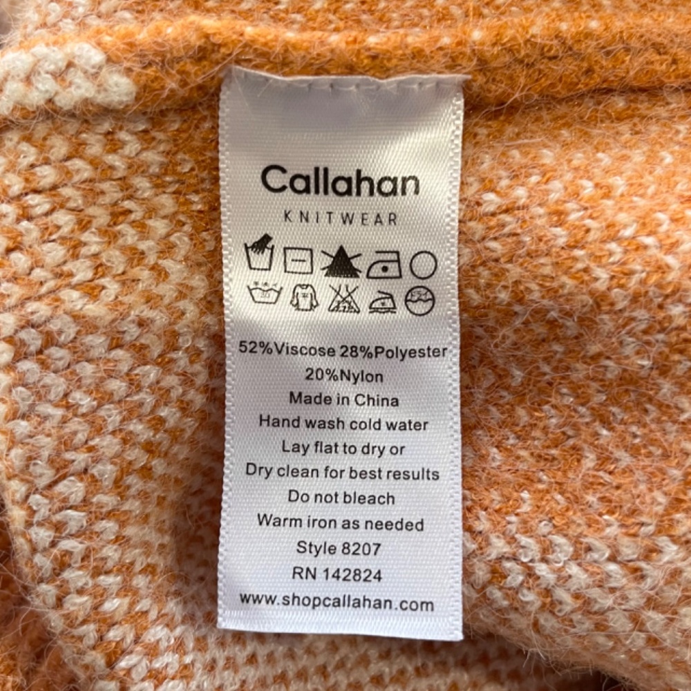 New Callahan Gingham Plaid Knit Mock Neck Sweater Orange Ivory Size Medium - Picture 13 of 13